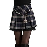 LAEMILIA Damen Kilt Rock Kariert Schottischer Kilt Tartan Rot Blau Faltenrock mit Kette Minirock...