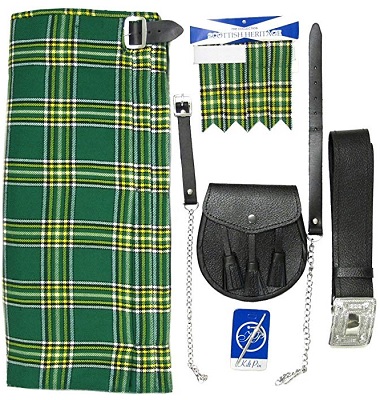 Tartan Kilt Schottenrock Set für Herren grün